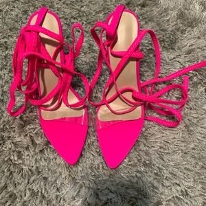 Pink tie up heels